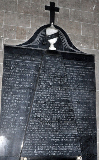 Gedenktafel in der Basilika Notre Dame im Stadtteil Avesnières in Laval