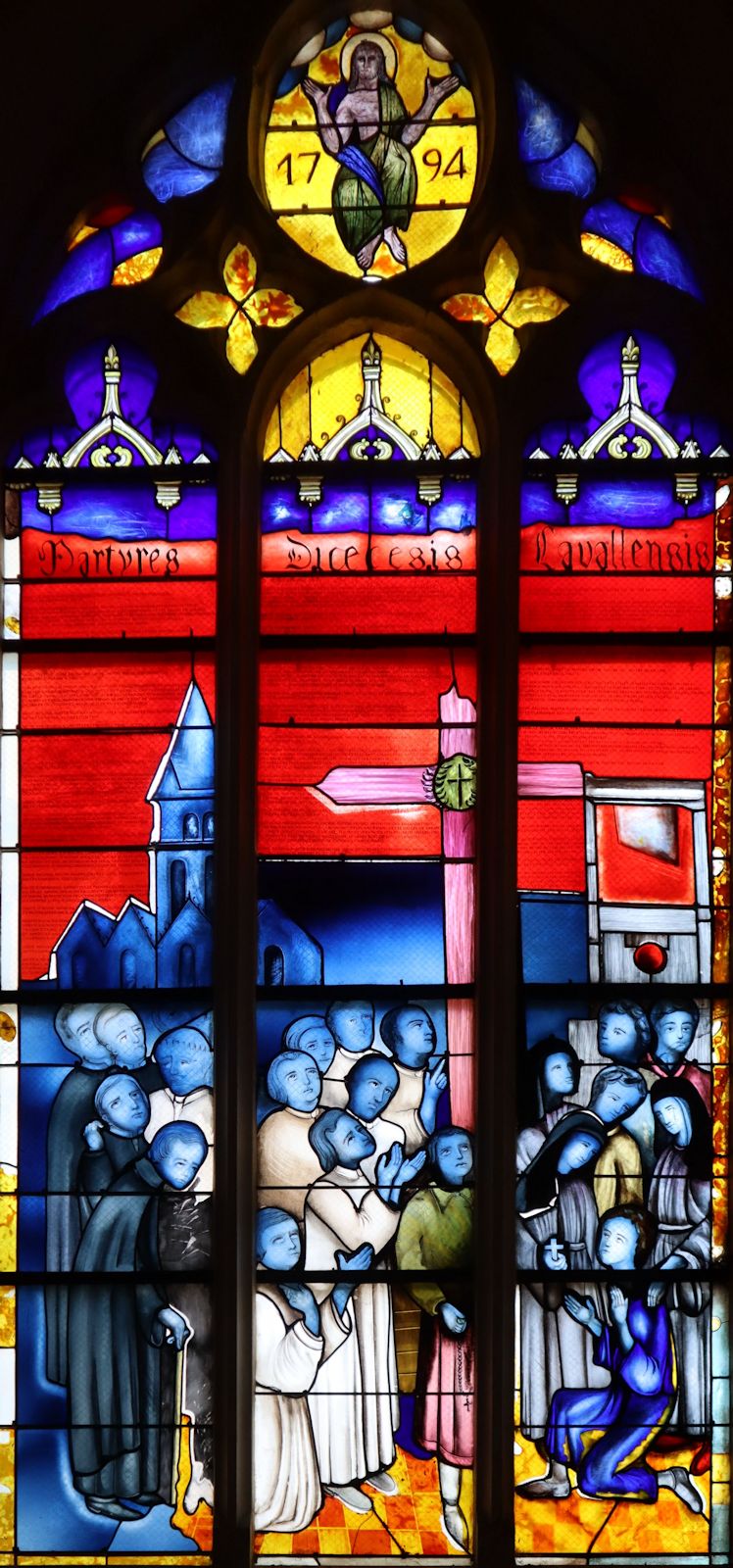 Glasfenster: die Märtyrer von Laval, in der Kathedrale in Laval