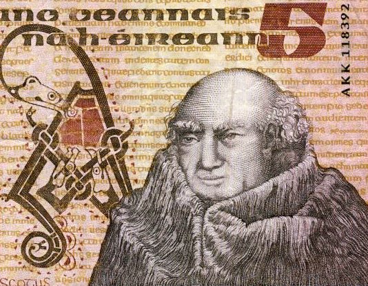 Abbildung auf der früheren irischen 5-Pfund-Banknote