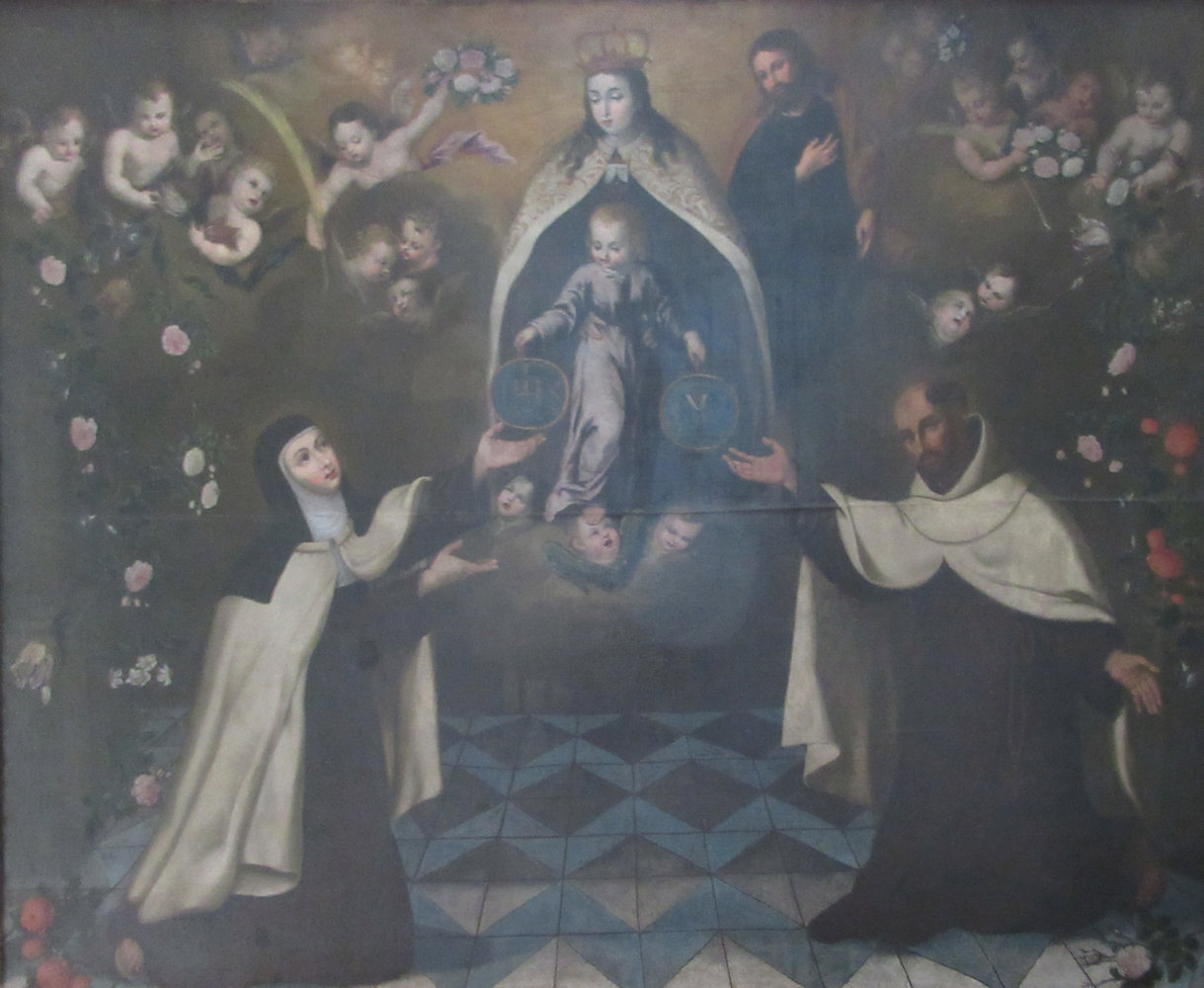 Johannes und Theresa von Ávila vor Maria und dem Jesuskind, Bild in der Kirche des Klosters der Unbeschuhten Karmeliter in Segovia