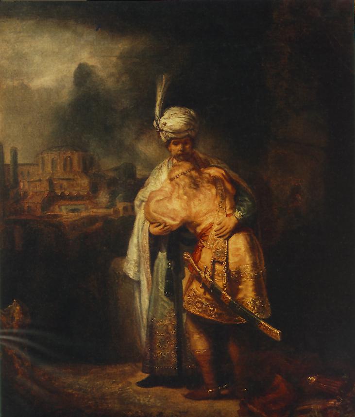 Rembrandt Harmenszoon van Rijn: Davids Abschied von Jonatan, 1642, in der Hermitage in St. Petersburg