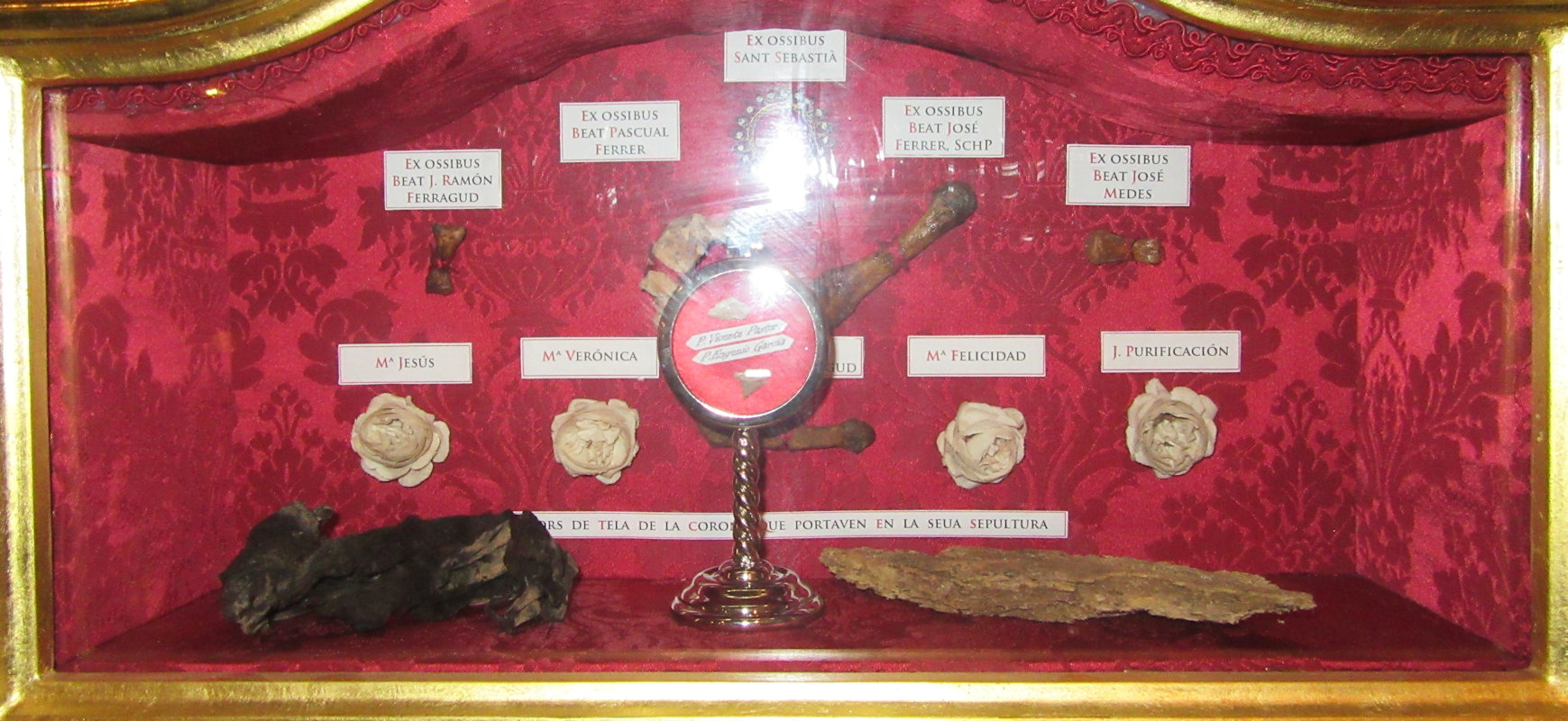 Reliquien der Märtyres des Spanischen Bürgerkrieges Joseph Raimund Ferragud Girbés, Joseph Raimund Paschalis Ferrer Botella, José Ramon Pascual Ferrer Botella, Joseph Ferrer sowie José Medes Ferrís und altkirchlichen Heiligen, in der Basilika in Algemesí