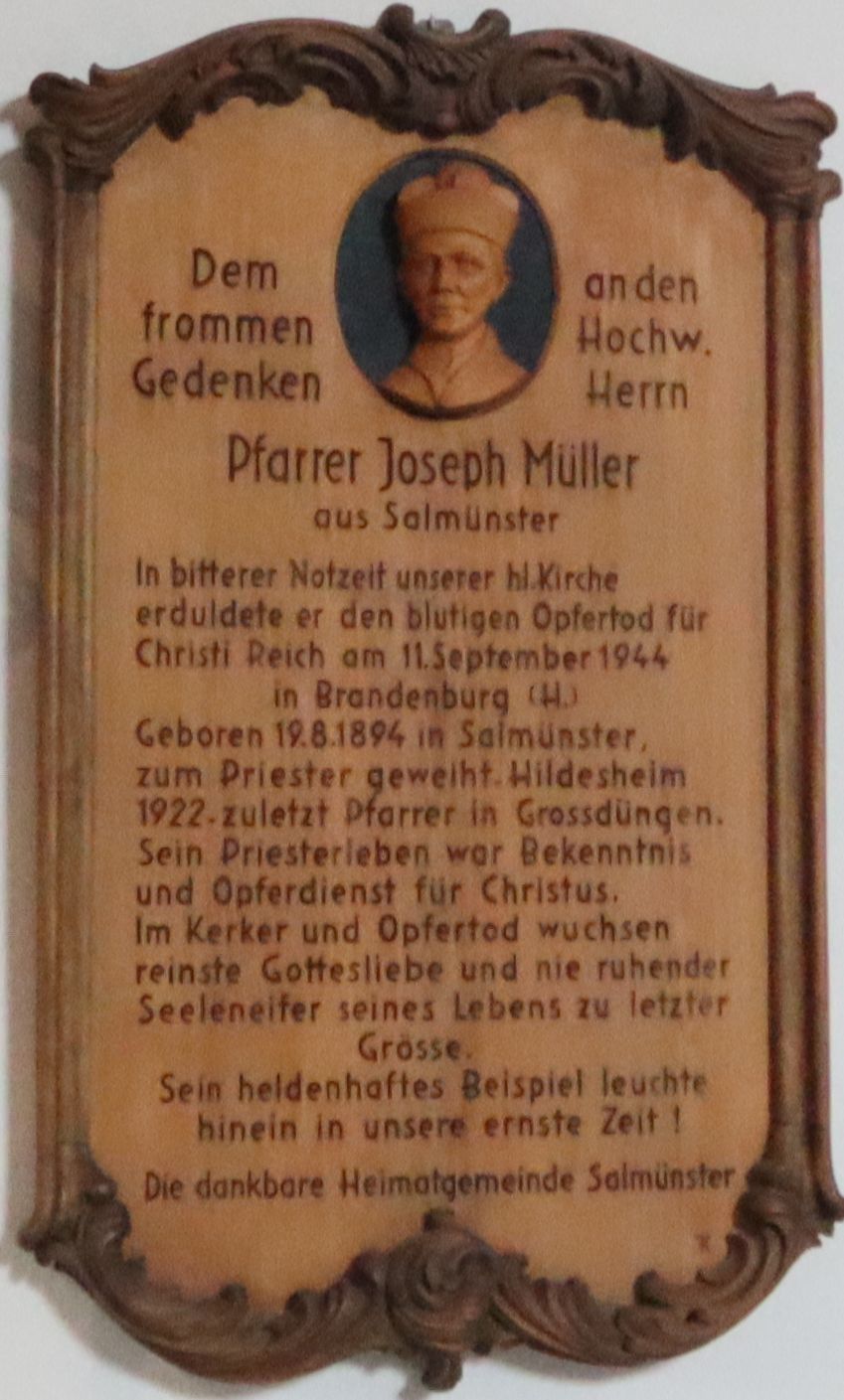 Gedenktafel für Josef Müller in der Pfarrkirche in Salmünster