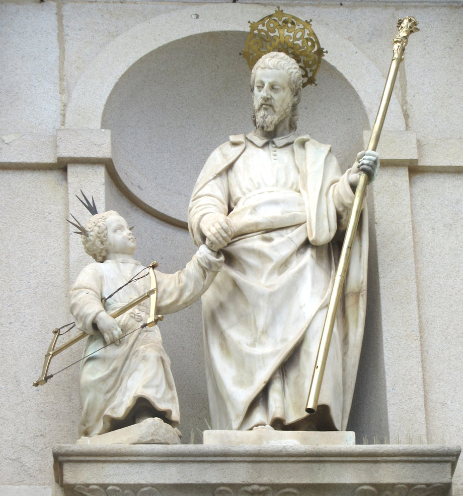 Giraldo Merlo: Joseph mit dem Jesukind als Zimmermannslehrling, über dem Eingang der Klosterkirche San José in Ávila