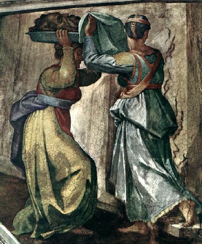 Michelangelo: Judith and Holofernes (Detail), Fresko, 1509, in der Sixtinischen Kapelle in Rom
