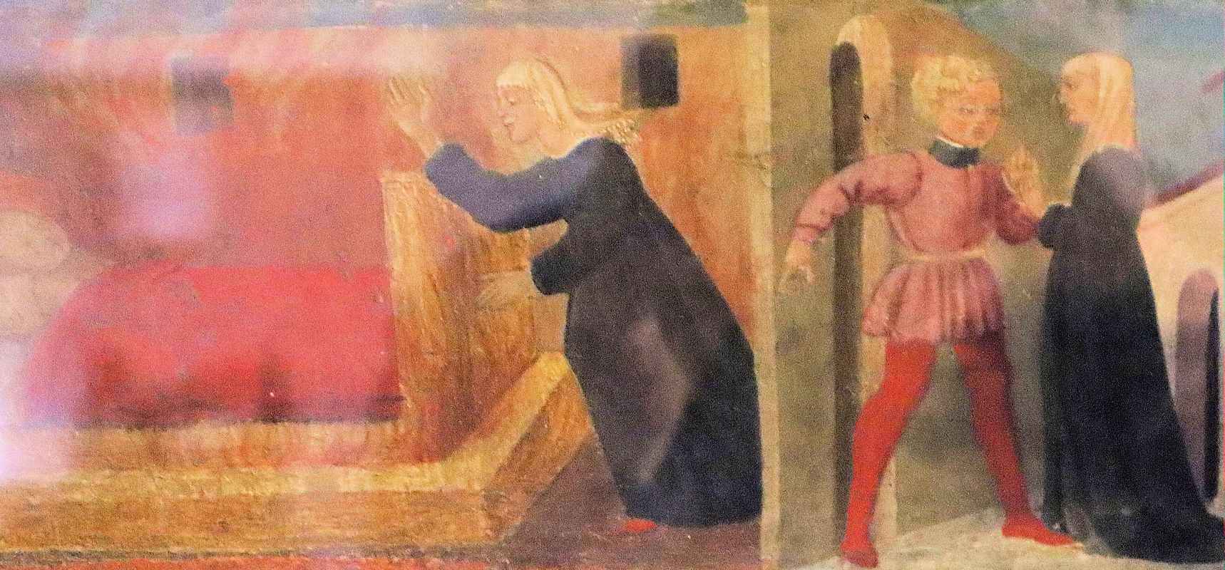Julia rettet das Kind vor dem Feuer, 15. Jahrhundert, in der Predella in der Kirche Ssnti Jacopo e Filippo in Certaldo