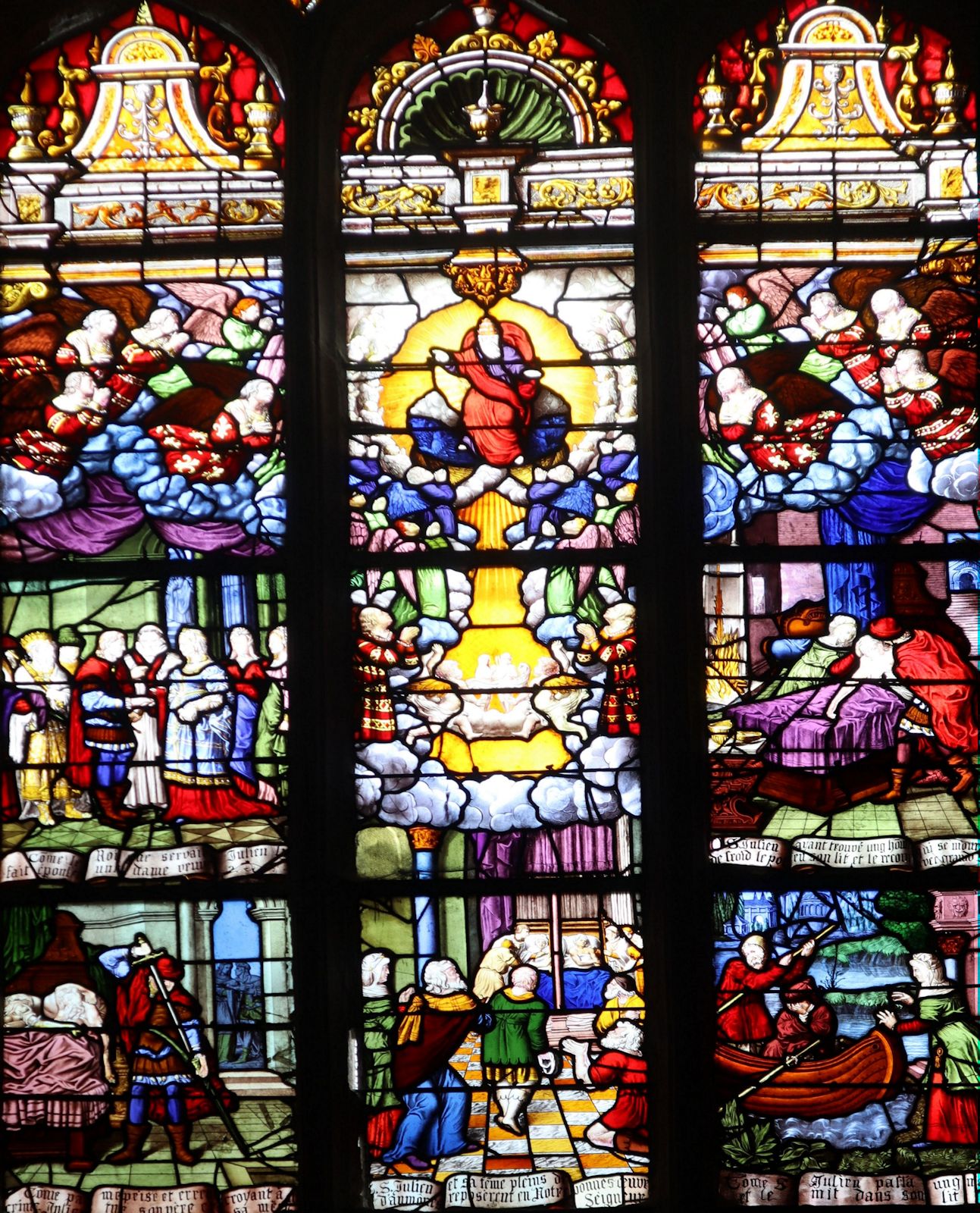 Glasfenster: Szenen aus Julianus' Leben, 16. Jahrhundert, in der Kirche Saint-Aubin in Guérande bei Nantes