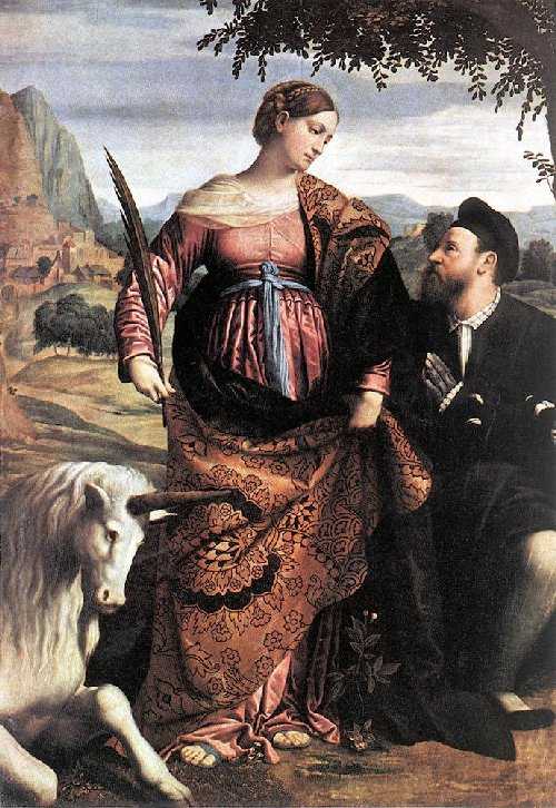 Moretto von Brescia: Justina mit dem Einhorn, um 1530, im Kunsthistorischen Museum in Wien