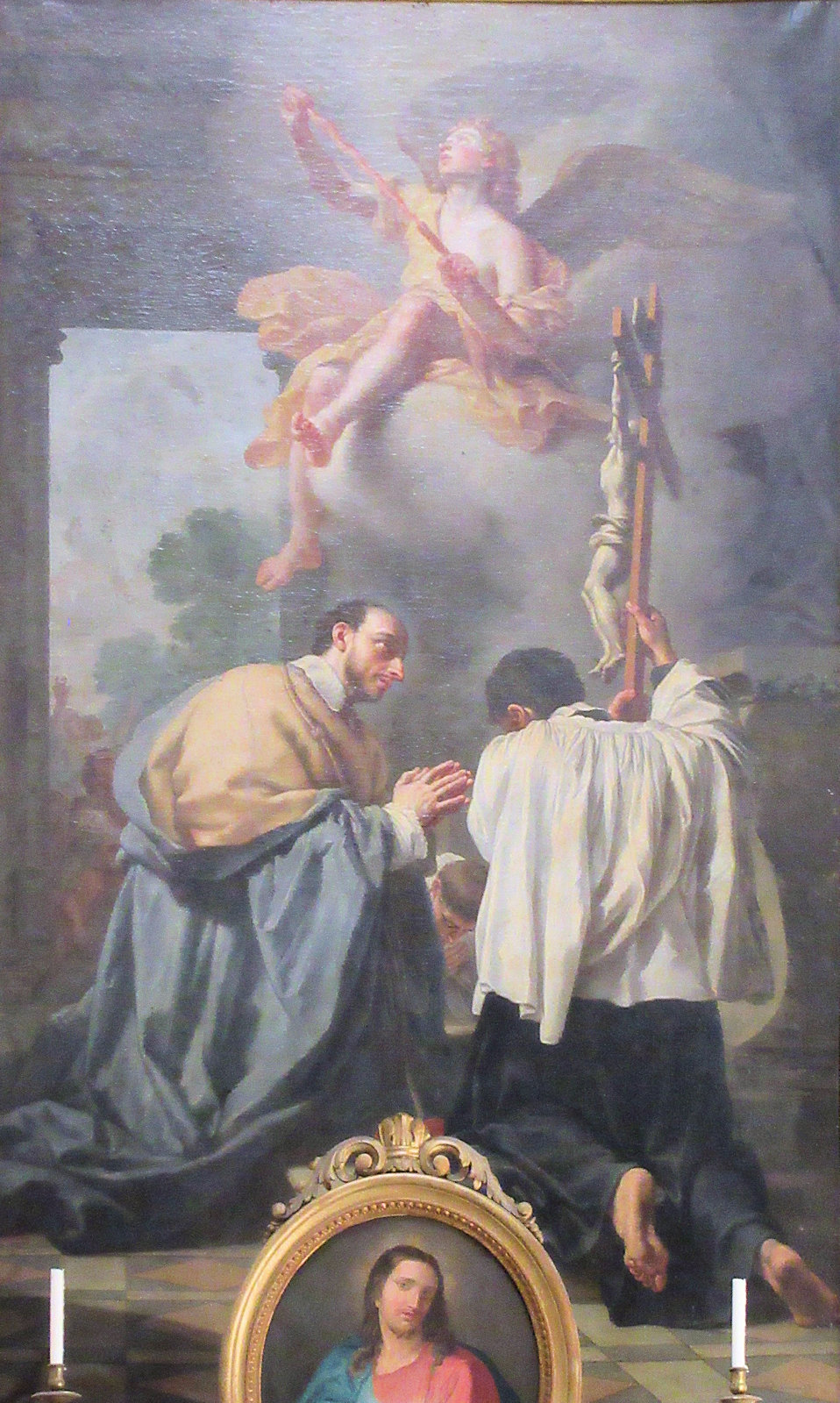 Stefano Parrocel („il Romano”): Karl Borromäus dankt Christus für das Ende der Pest in Mailand, Altarbild, 18. Jahrhundert, in der Basilika Santa Prassede in Rom