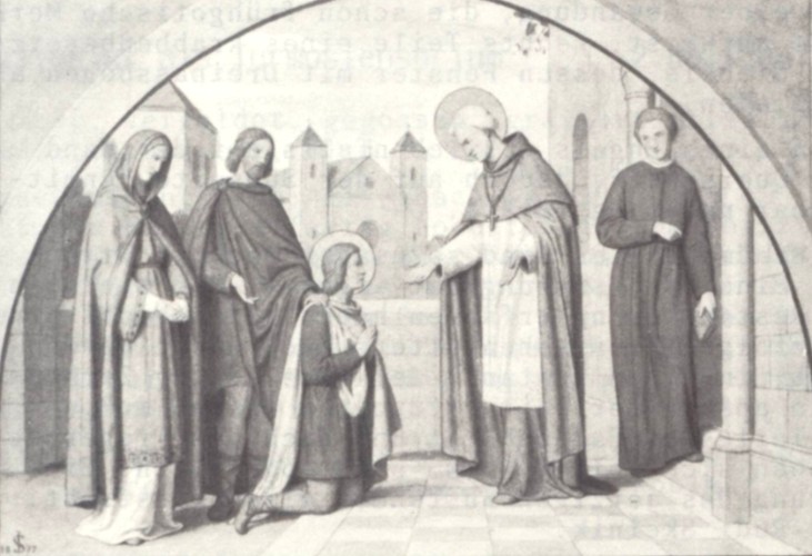 Joseph Anton Nikolaus Settegast: Kastor wird von seinen Eltern Bischof Maximin vorgestellt, 1877, Entwurf für Fresken in der Kastorkirche in Koblenz