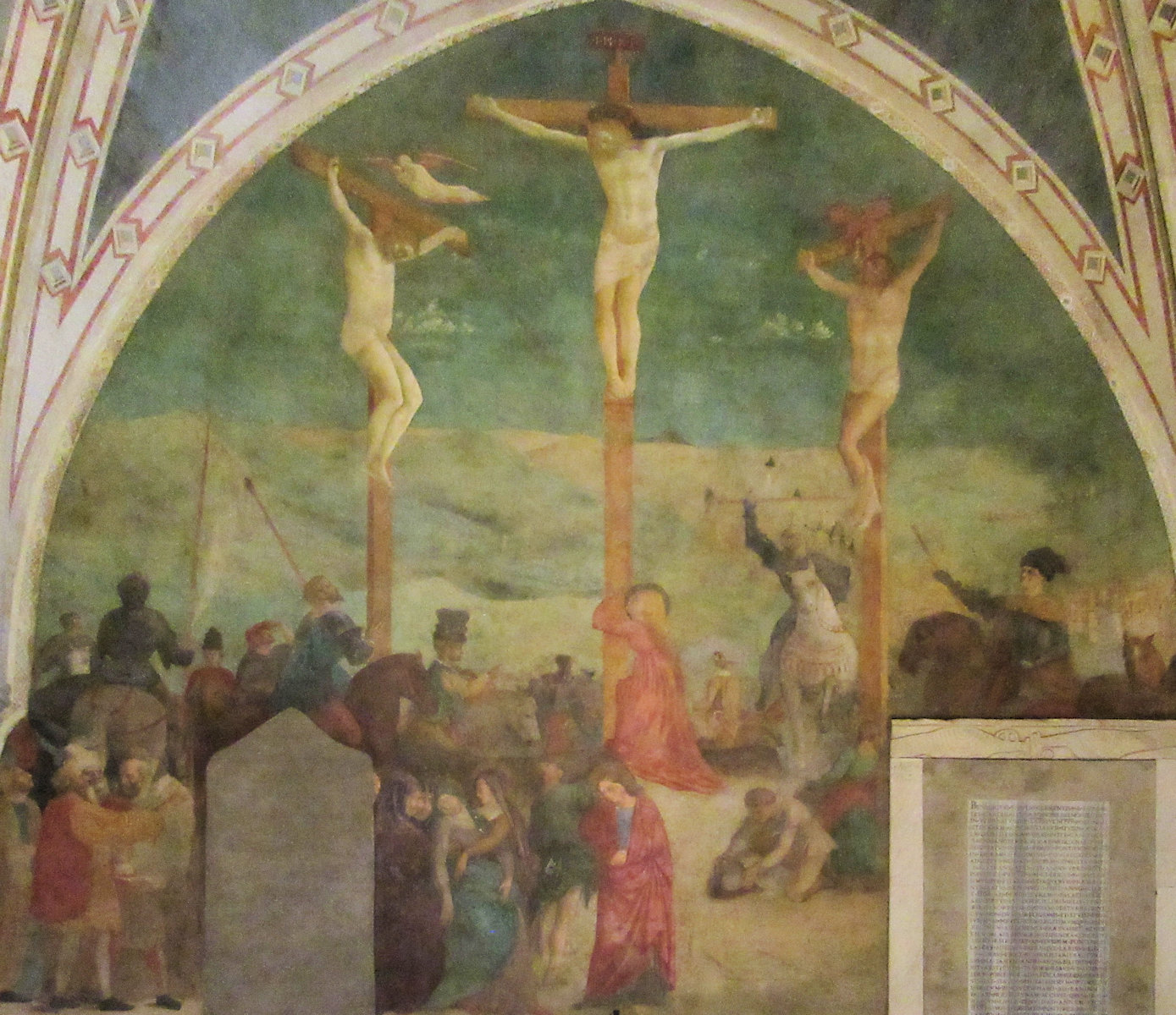 Masolino da Panicale (?): das Martyrium von Katharina, dargestellt unter dem Kreuz Christi, Fresko, vor 1430, in der Kirche San Clemente in Rom