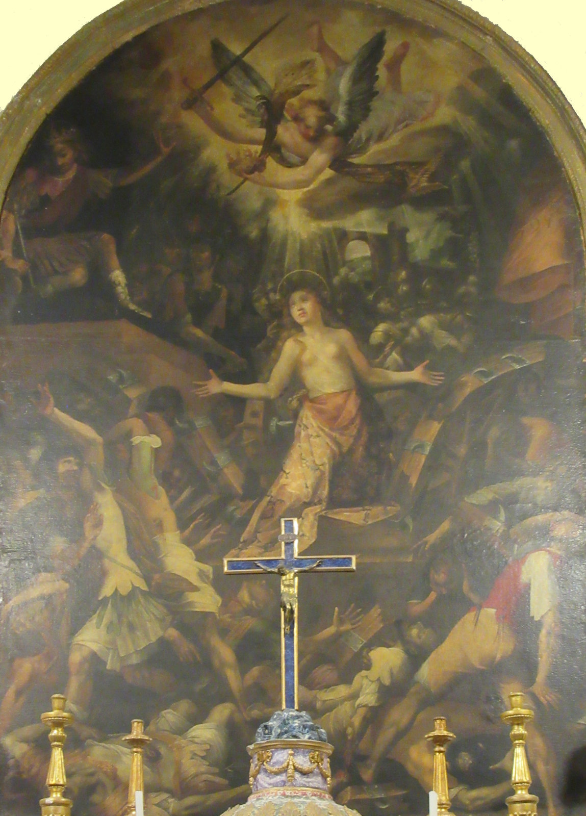 Giuseppe Salerno: Katharinas Martyrium, Altarbild, um 1740, im Oratorium Santa Caterina d'Alessandria all'Olivella in Palermo