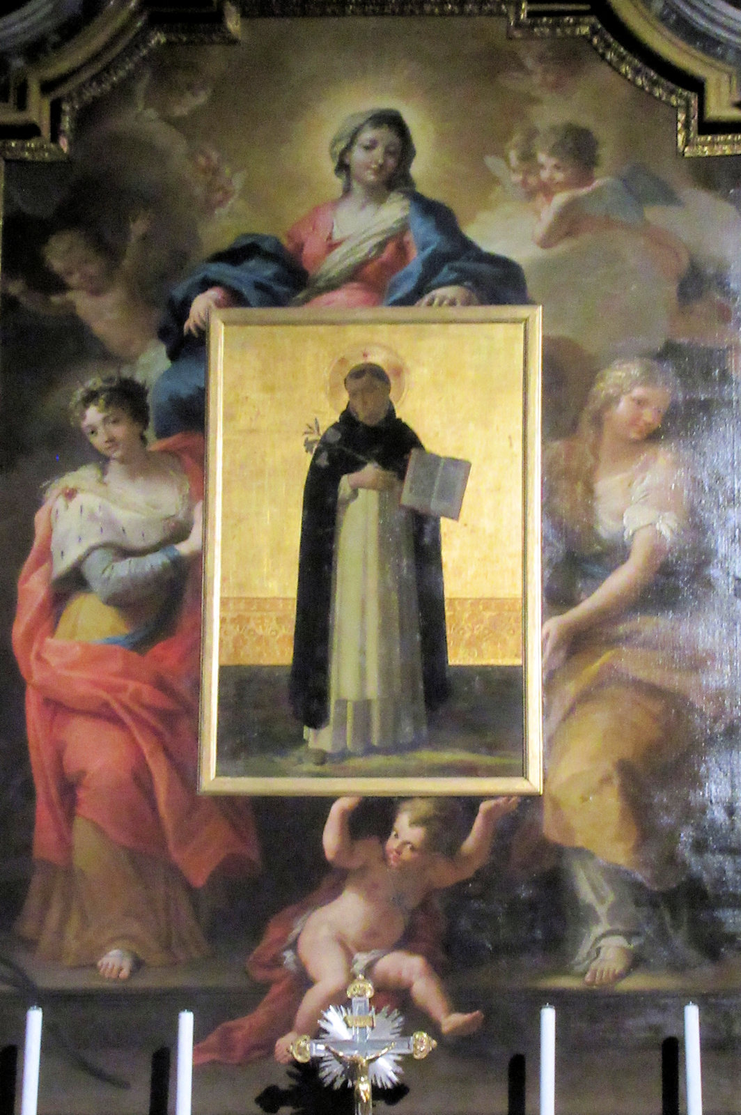Paolo de Matteis: Maria präsentiert Katharina (links) und Maria Magdalena ein Bild von Dominikus, um 1724 in der Kirche Santa Maria sopra Minerva in Rom