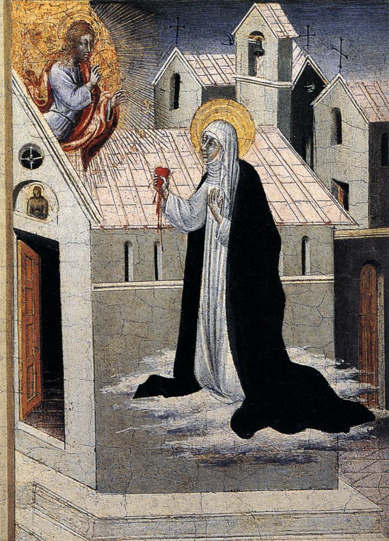 Giovanni di Paolo: Katharina tauscht ihr Herz mit dem von Christus, 1475, Privatbesitz