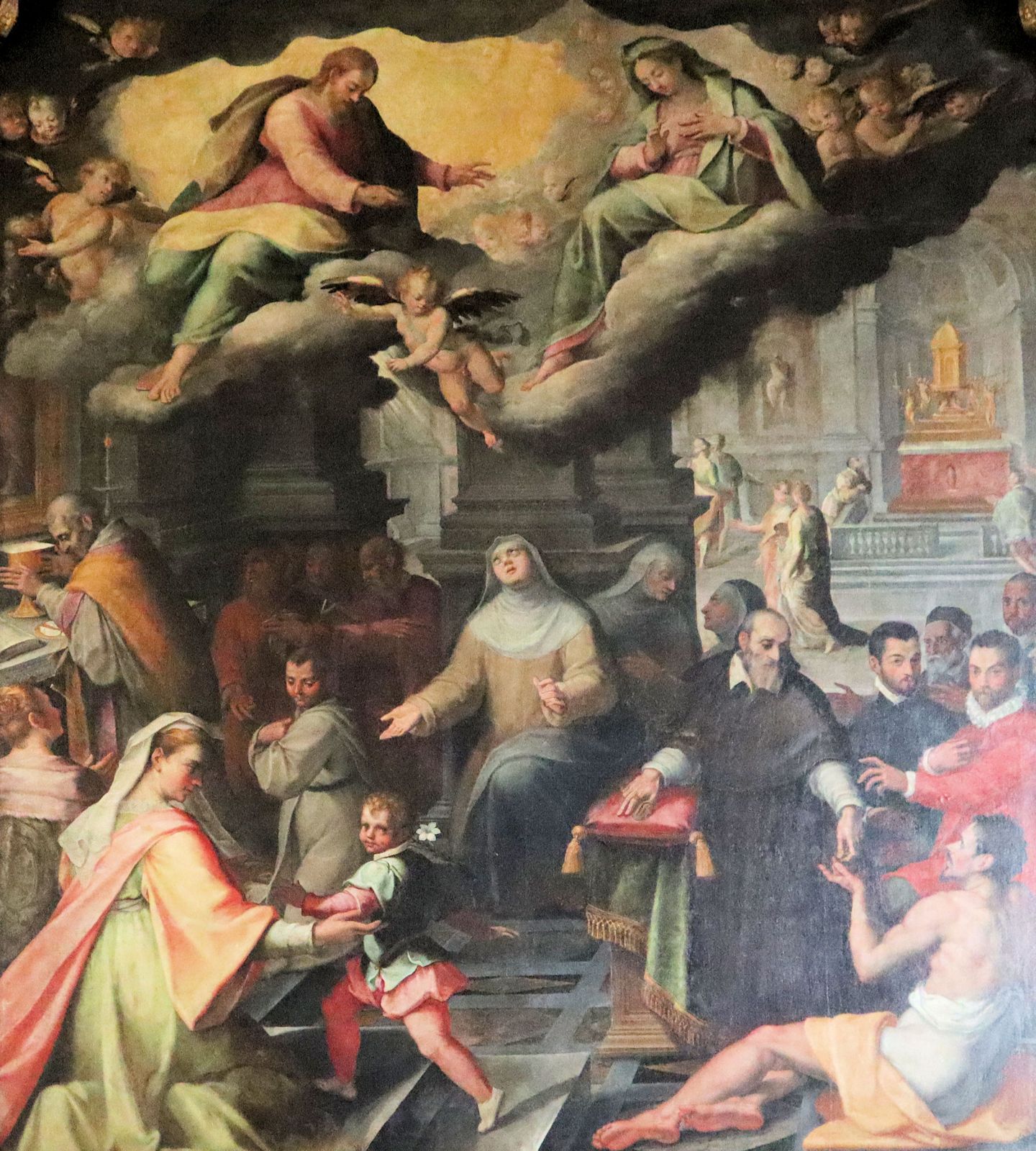 Cristoforo Roncalli, „Pomarancio”: Katharina empfängt auf wundersame Weise die Kommunion, 1582, im „Oratorium della Cucina” in Siena