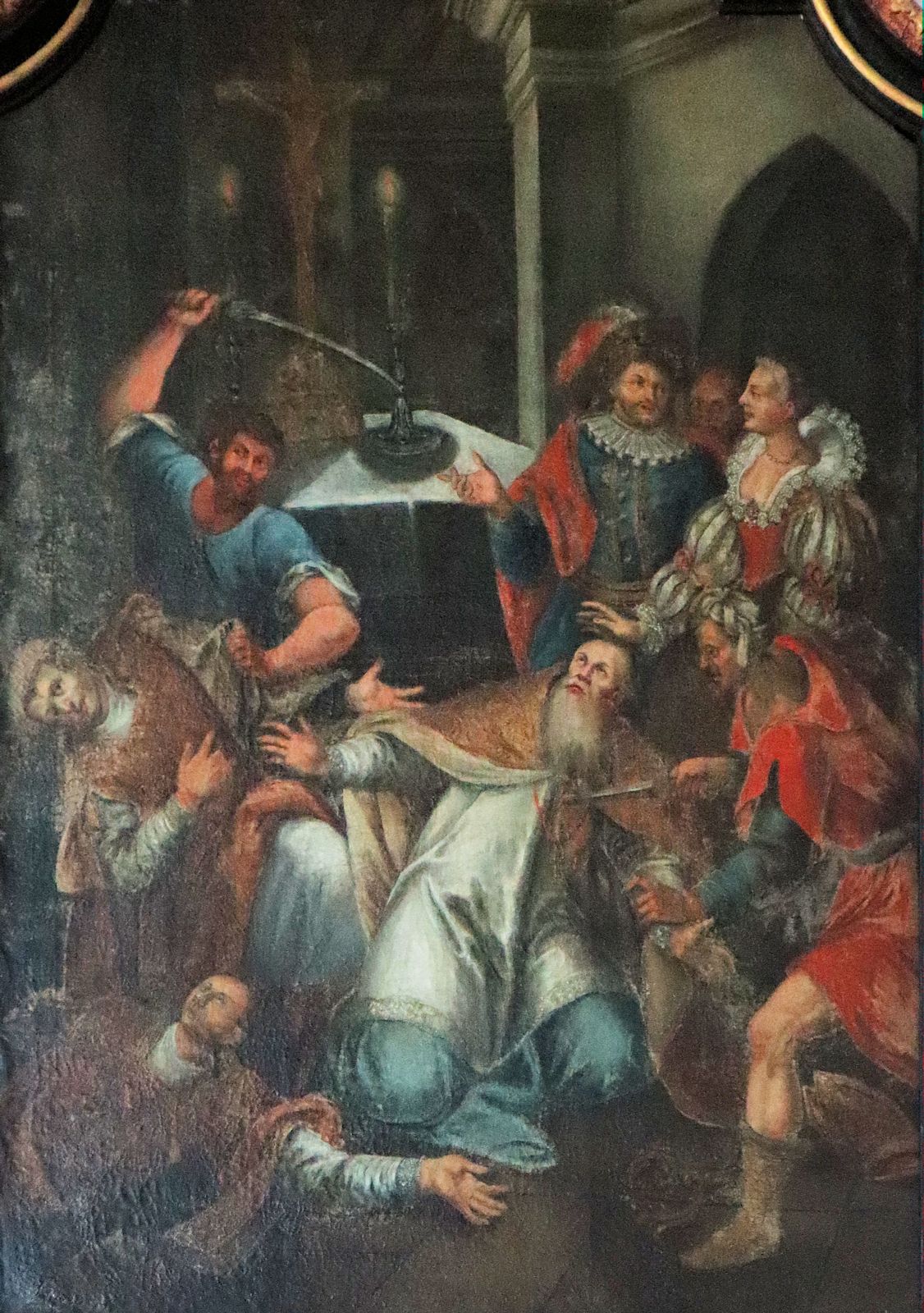 Ölbild: Die Ermordung von Kilian, Totnan und Kolonat, um 1790, in der Kirche St. Michael und St. Gertrudis in Neustadt am Main