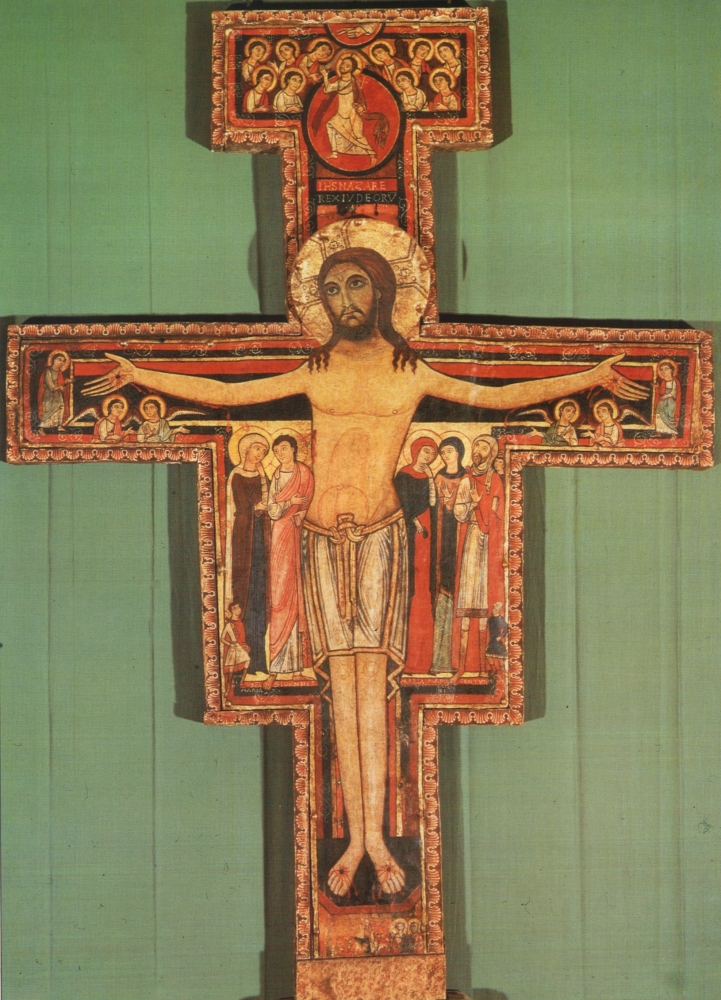 Das zu Franziskus sprechende Kreuz aus der Kirche von San Damiano, in der Capella del Crocifissio in der Kirche Santa Chiara in Assisi