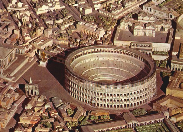 Das Amphitheater Flavium in Rom, erbaut in den Jahren 72 - 80, später Kolosseum genannt