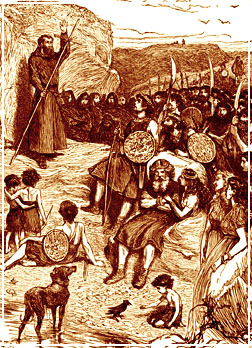 Kolumban predigt vor einem keltischen Stamm