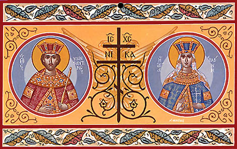 Griechisches Mosaik: Konstantin und seine Mutter Helena