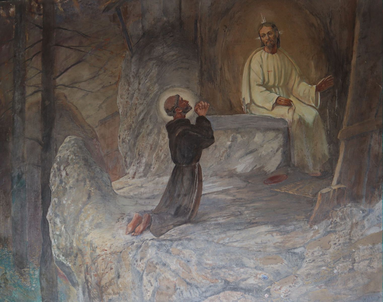 Christus erscheint Franziskus auf La Verna, Fresko im „Korridor der Stigmatisierung” im Sanktuarium La Verna
