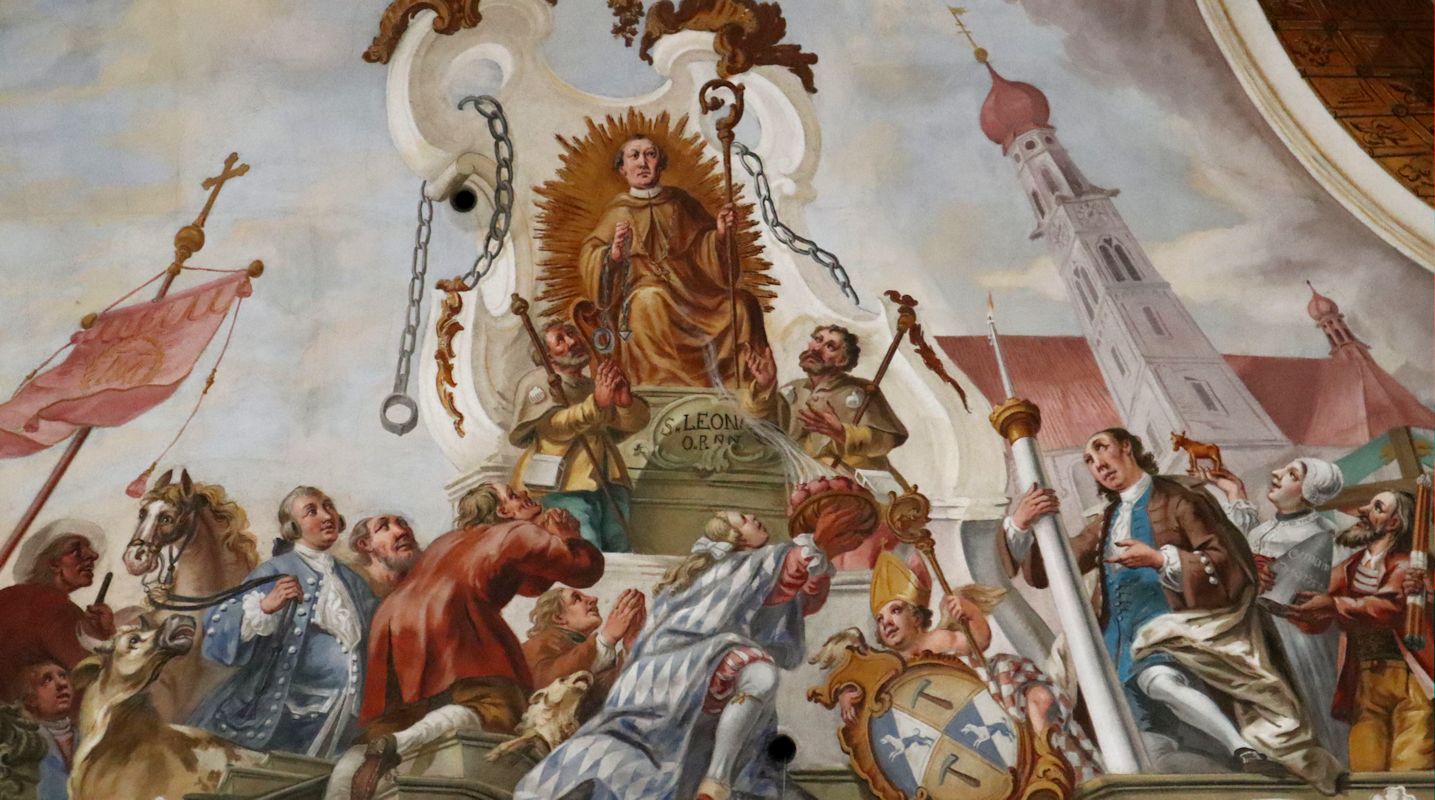 Ignaz Baldauf (1715 - 1795): Leonhards Verehrung in Bayern, Deckenfresko, in der Wallfahrtskirche St. Leonhard in Inchenhofen