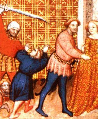 französische Miniatur: Levi und Simeon rächen die Schandtat an Dina, 13. Jahrhundert
