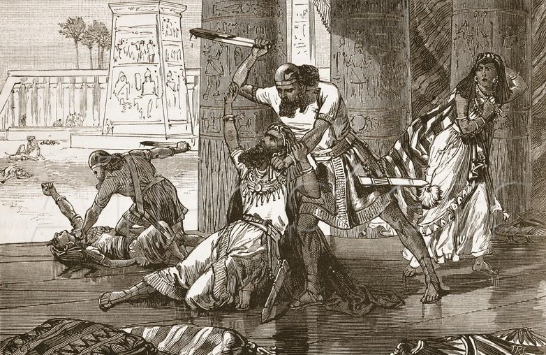 Kupferstich aus England: Levi und == Simeon rächen die Schandtat an Dina, 19. Jahrhundert, Privatbesitz