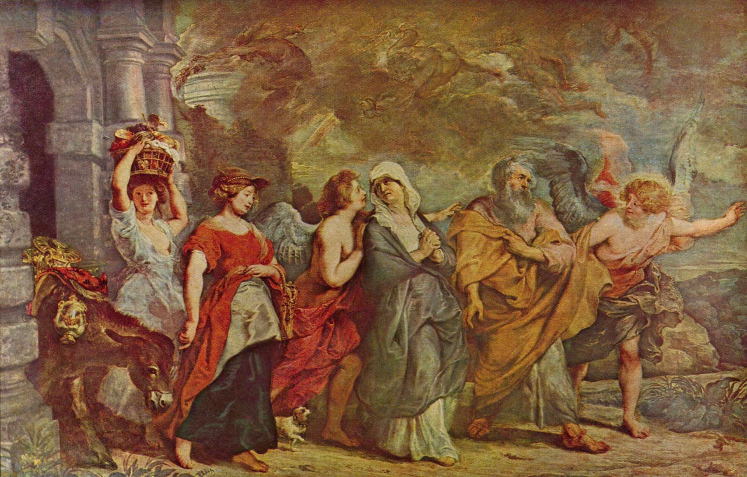 Peter Paul Rubens: die zwei Engel retten Lot mit Frau und Töchtern aus Sodom, 1625, im Musée du Louvre in Paris