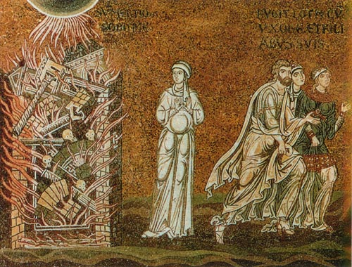 Mosaik: Die Zerstörung von Sodom, 12. Jahrhundert, in der Kathedrale von Monreale in Palermo