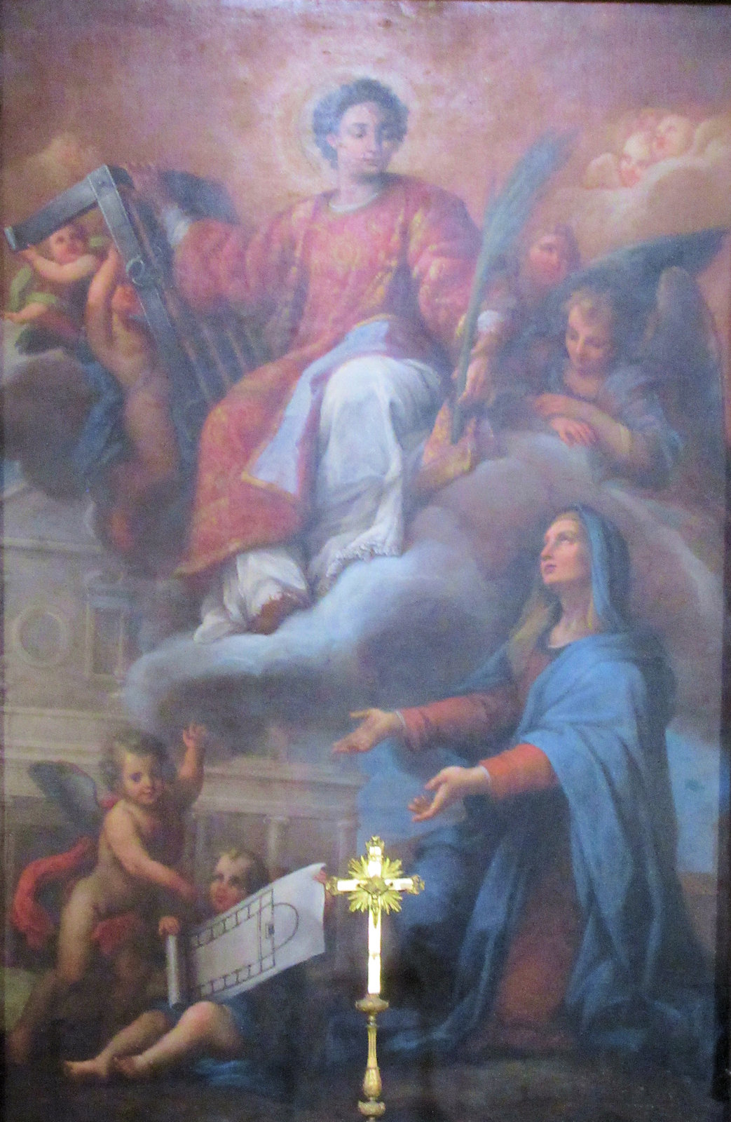 Sigismondo Rosa: Lucina präsentiert Laurentius von Rom den Bauplan für ihre Kirche, 1716, in der Kirche San Lorenzo in Lucina in Rom