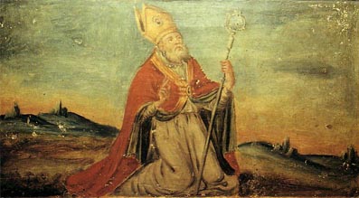 Wandmalerei: Lucius als Bischof, 18. Jahrhundert, im Kapitelsaal in Brindisi