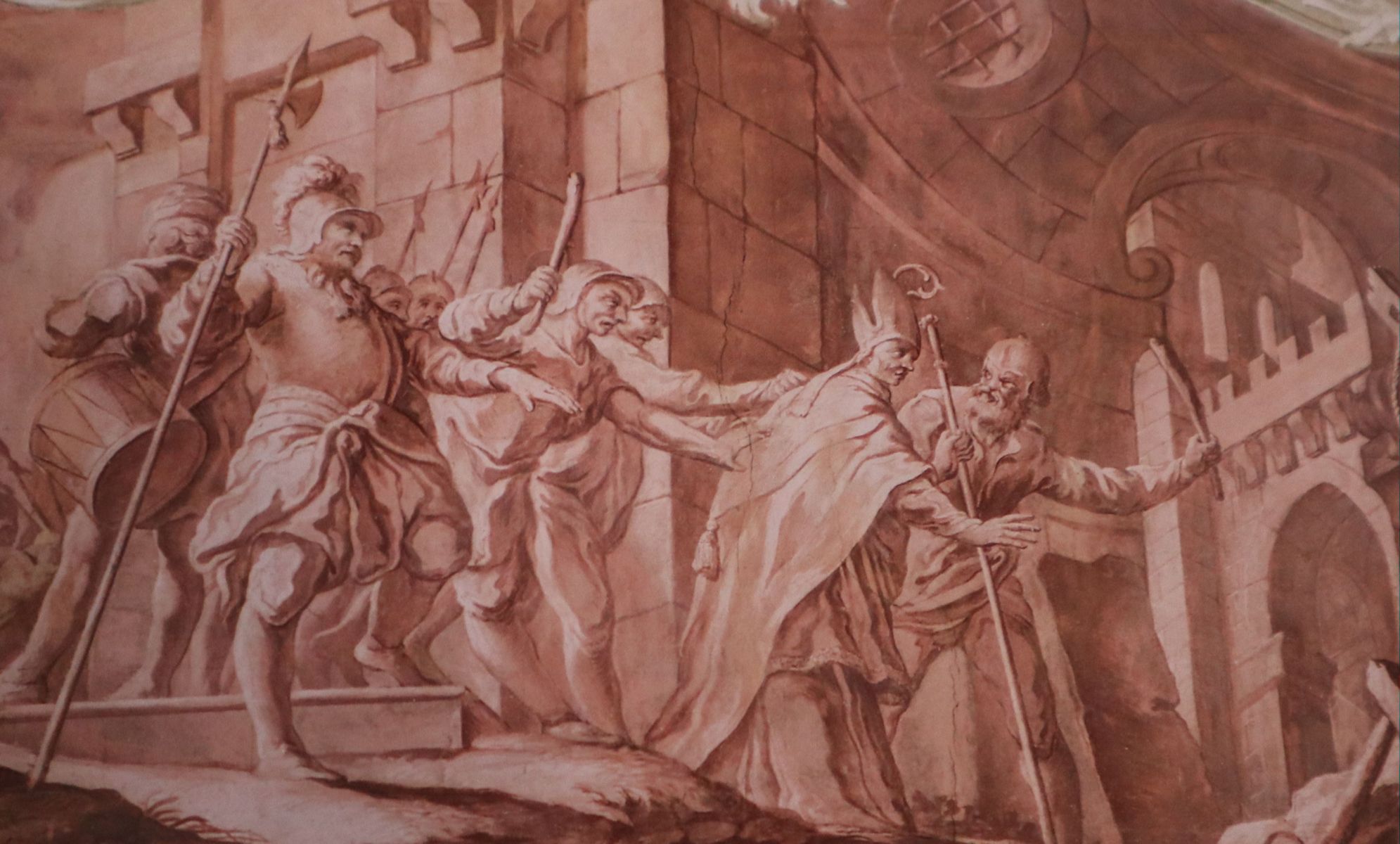 Fresko: Ludolf wird gefangen genommen, in der Kirche des ehemaligen Klosters in Windberg