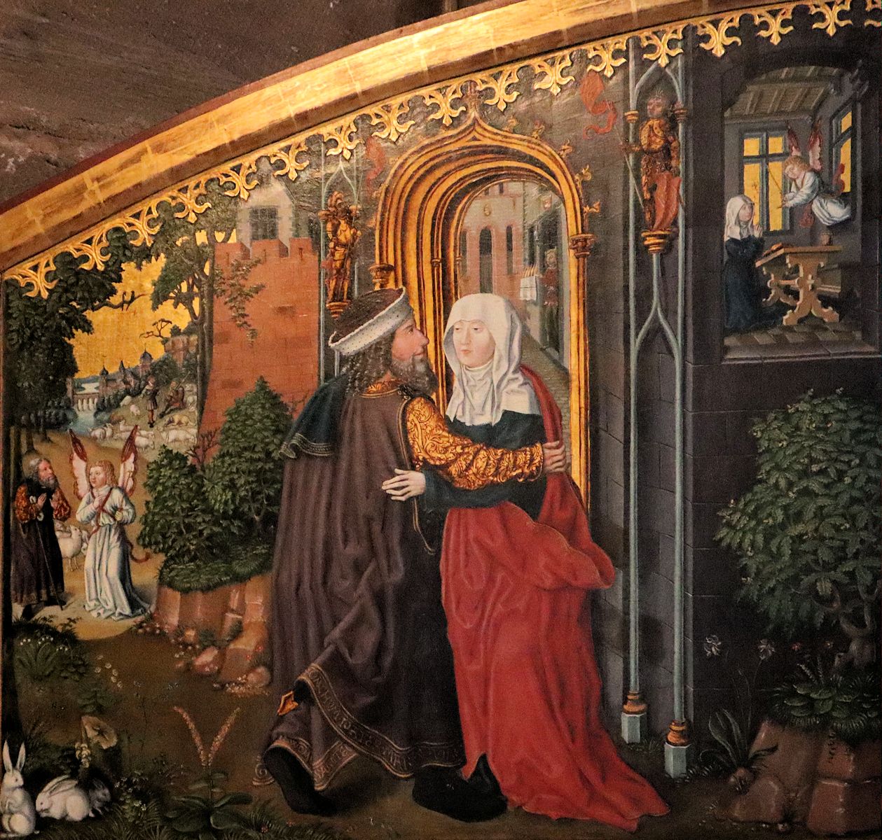 Johann von der Leyten: Ludwig bricht zum Kreuzzug auf und verabschiedet sich von Frau und Kindern, 1511, Detail aus dem rechten Flügel des Elisabethaltars in der Elisabethkirche in Marburg