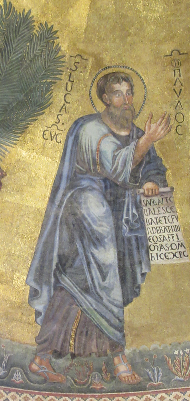 Apsismosaik, nach dem Brand von 1823 rekonstruiert entsprechend dem Mosaik von um 1220, in der Kirche San Paolo fuori le Mura in Rom