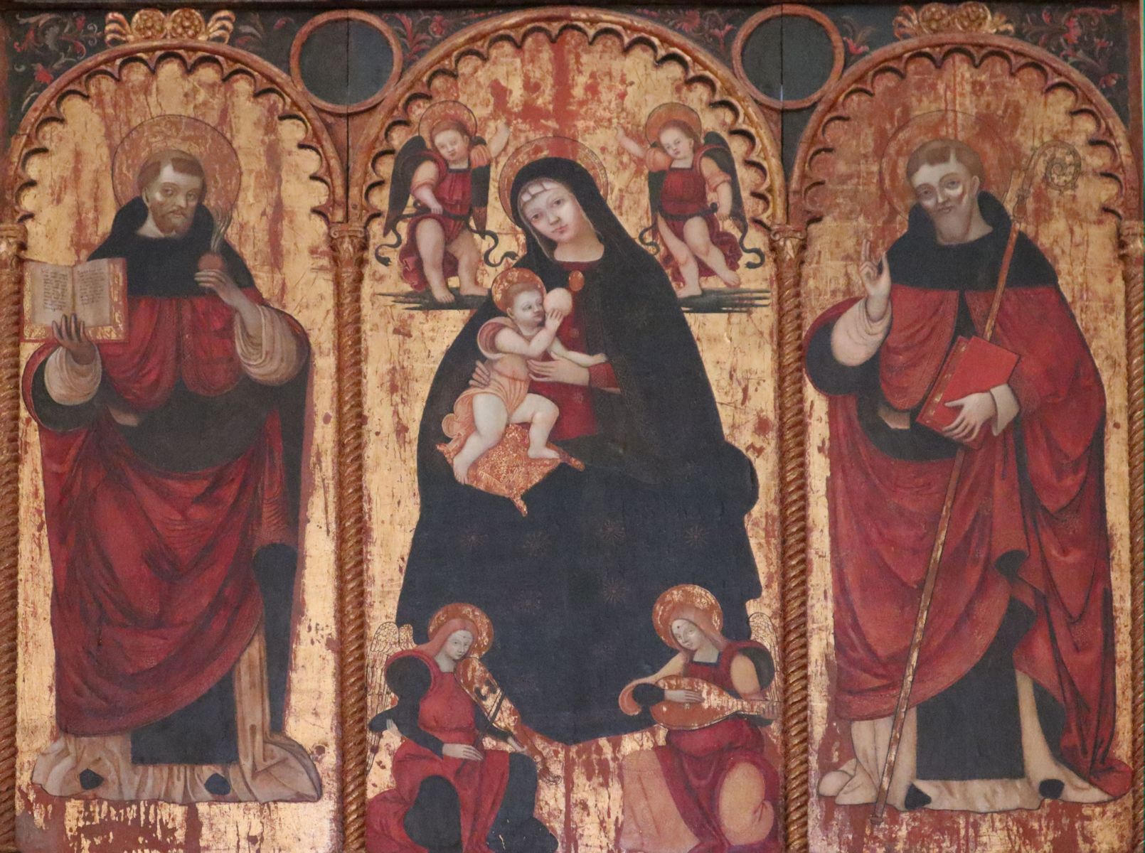 Saturnino Gatti (zugeschrieben):  Vitalis von Castronovo (links) und Lukas von Demenna (rechts) mit Maria , Altarbild, um 500, in der Lukaskirche in Armento