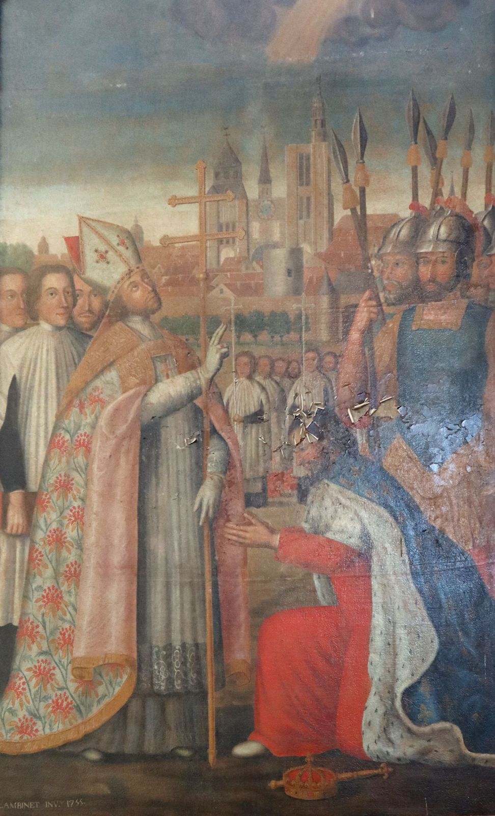 Lambinet: Chlothar II. (rechts) bittet Lupus um Absolution, Gemälde, 1755, in der Kirche Saint-Loup in Saint-Loup-de-Naud bei Provins