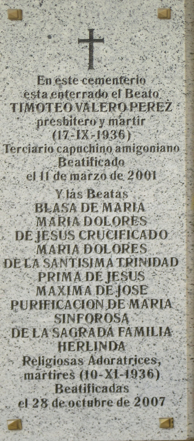 Gedenktafel für die auf dem kirchlichenFriedhof Vicálvaro bestatteten Märtyrer