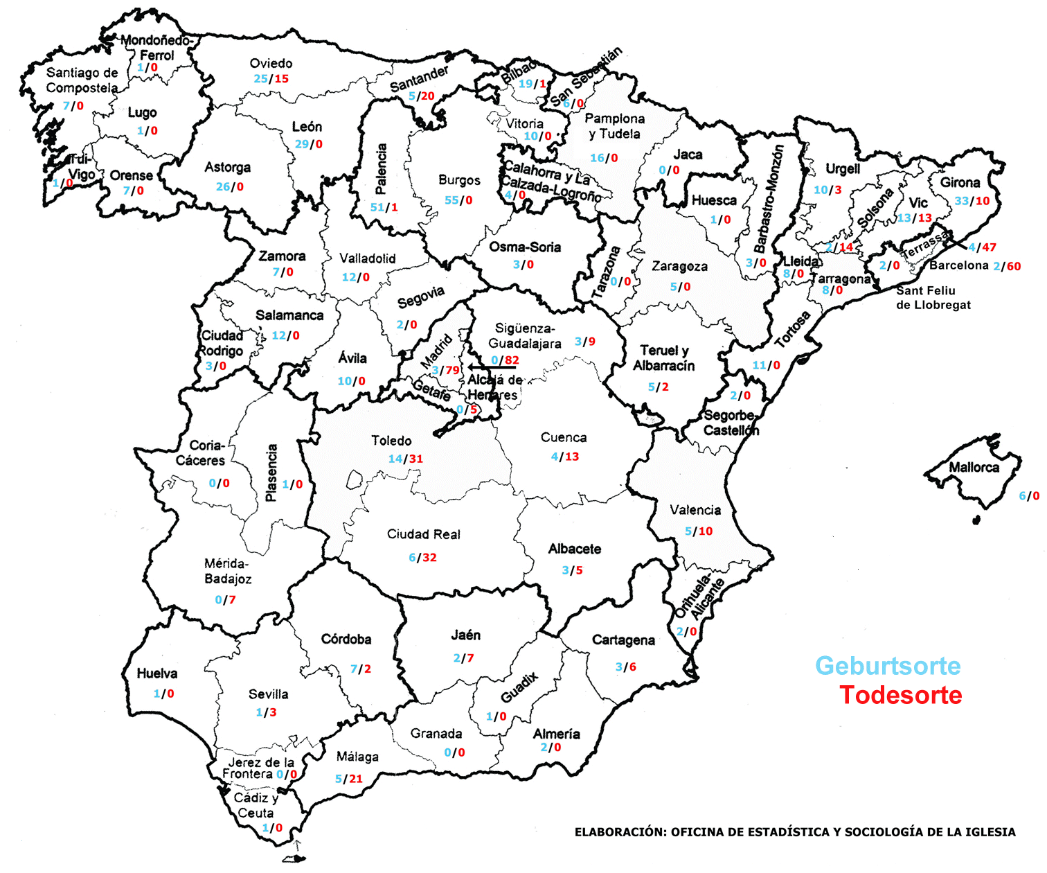 Regionale Verteilung der am 28. Oktober 2010 seliggesprochenen Märtyrer