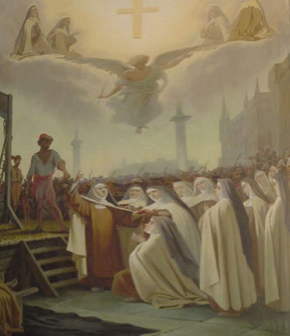 Die 16 Karmelitinnen werden zum Schafott geführt. Bild im Kloster der Karmelitinnen von Compiègne in Jonquières