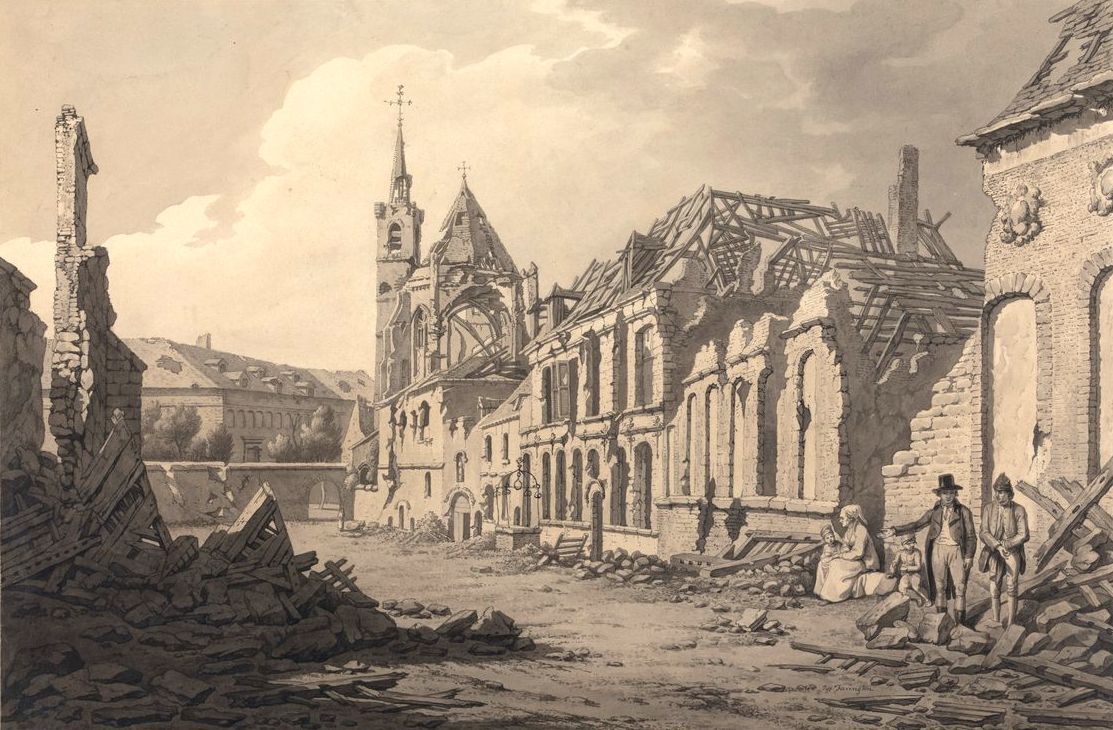Joseph Farington:  Klarissenkloster in Valenciennes nach der Zerstörung von 1793 durch die kaiserlichen Truppen im Kampf gegen die Revolutionäre, im Yale Center for British Art in New Haven in Connecticut