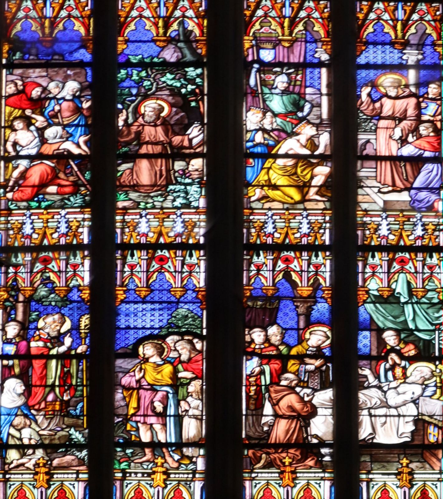 Jacquier und Küchelbecker: Szenen aus Maglorius' Wirken, Glasfenster, 1884, in der Kathedrale in Dol-de-Bretagne