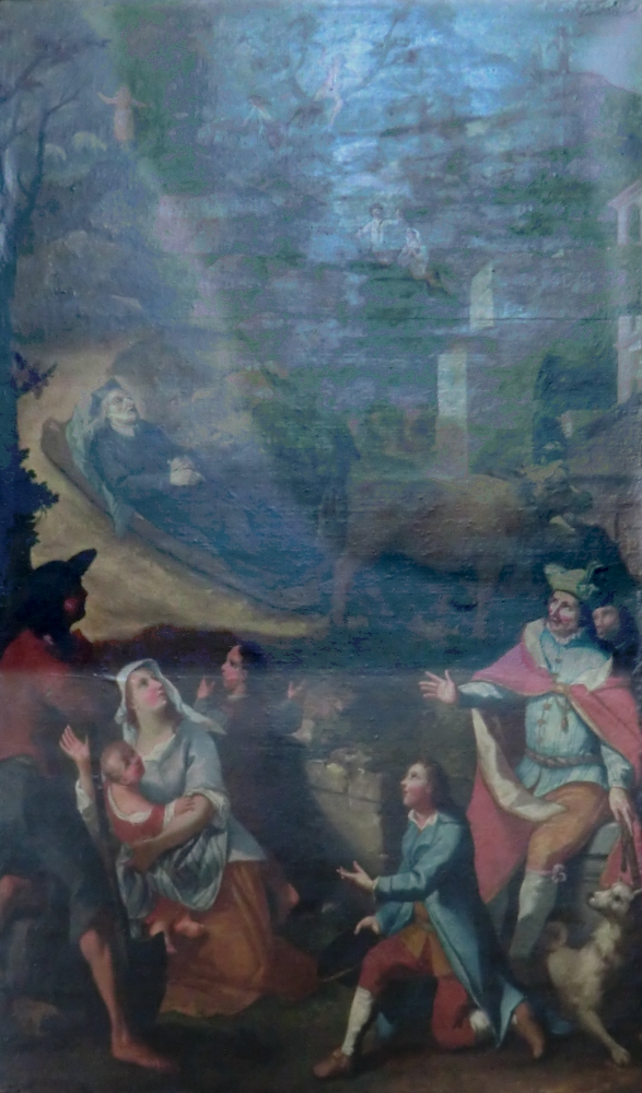 Manfreds Grablegung, Gemälde, um 1759, in der Kirche San Vitalis in Riva