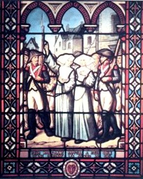 Glasfenster: Maria-Anna und Odilia auf dem Weg zur Hinrichtung