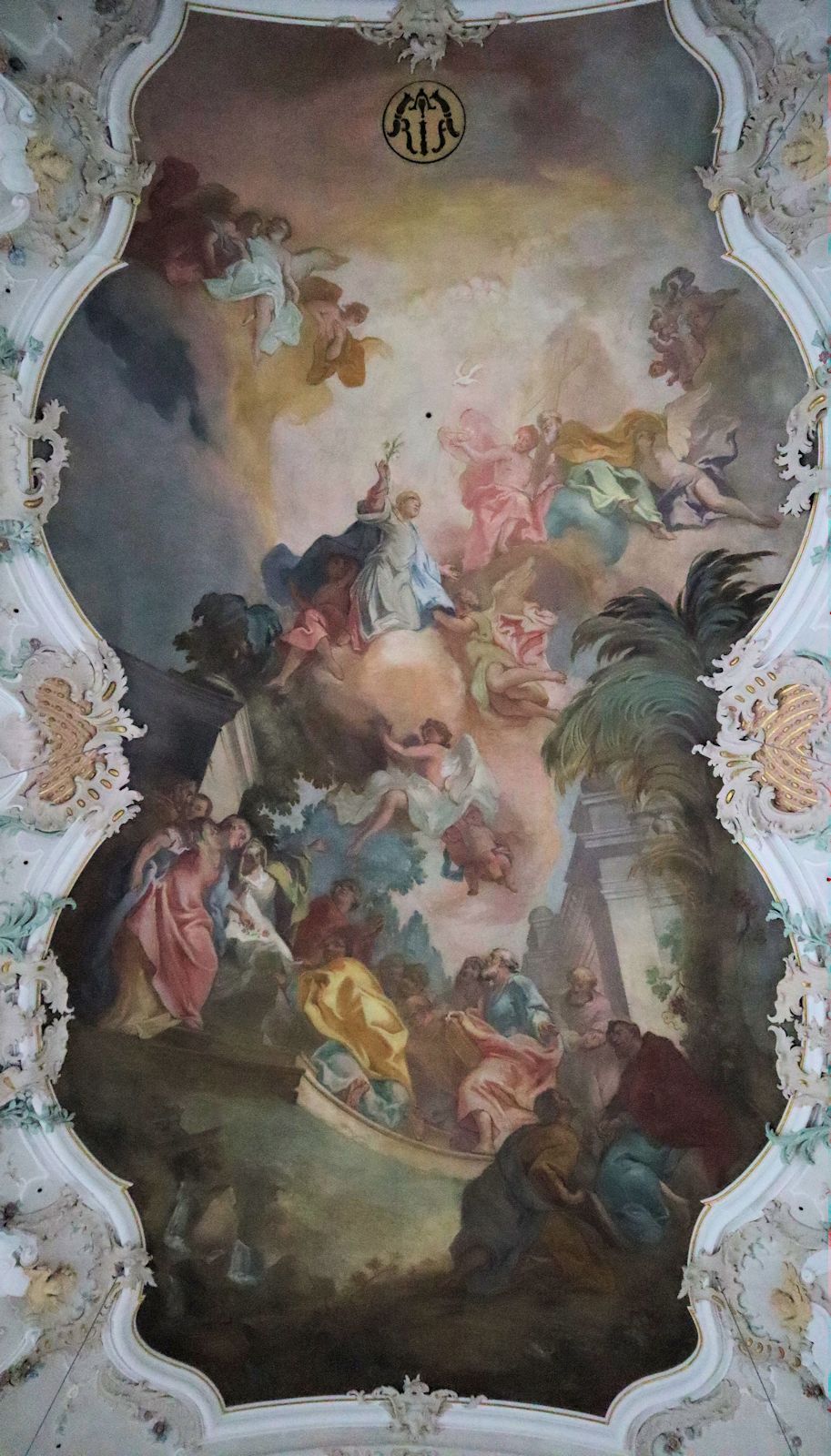 Johann Martin Heigl: Deckenfresko, 1756, in der Kirche Mariä Himmelfahrt in Bad Aibling in Oberbayern