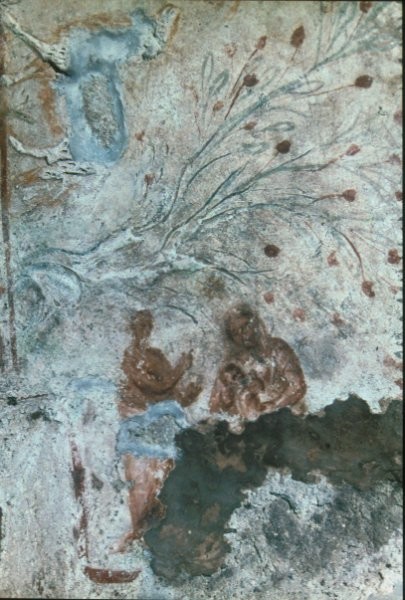 Wandmalerei: Maria mit dem Jesukind und Bileam, der zu den Sternen deutet, 3. Jahrhundert, in den Priscilla-Katakomben in Rom
