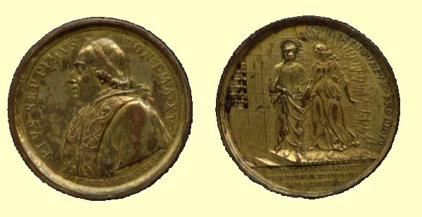 T. Mercandetti: Bronzemedaille zur Befreiung von Papst Pius aus dem Gefängnis Napoleons, 1814