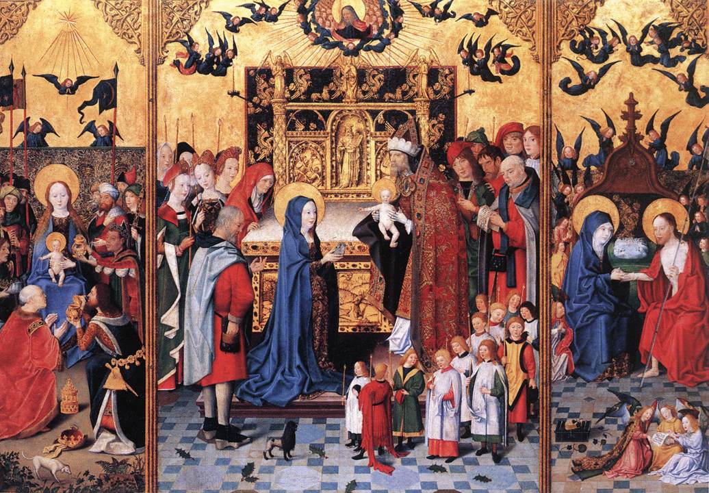Meister der heiligen Familie, Kölner Schule: Altar der sieben Freuden Marias, um 1480, im Louvre in Paris