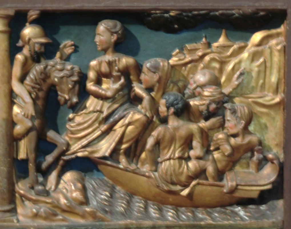 Jean Beguin: Maria Magdalena muss mit ihren Gefährten das Schiff besteigen, 1536, Relief am Altar der Magdalenen-Kapelle der Basilika Ste-Madeleine