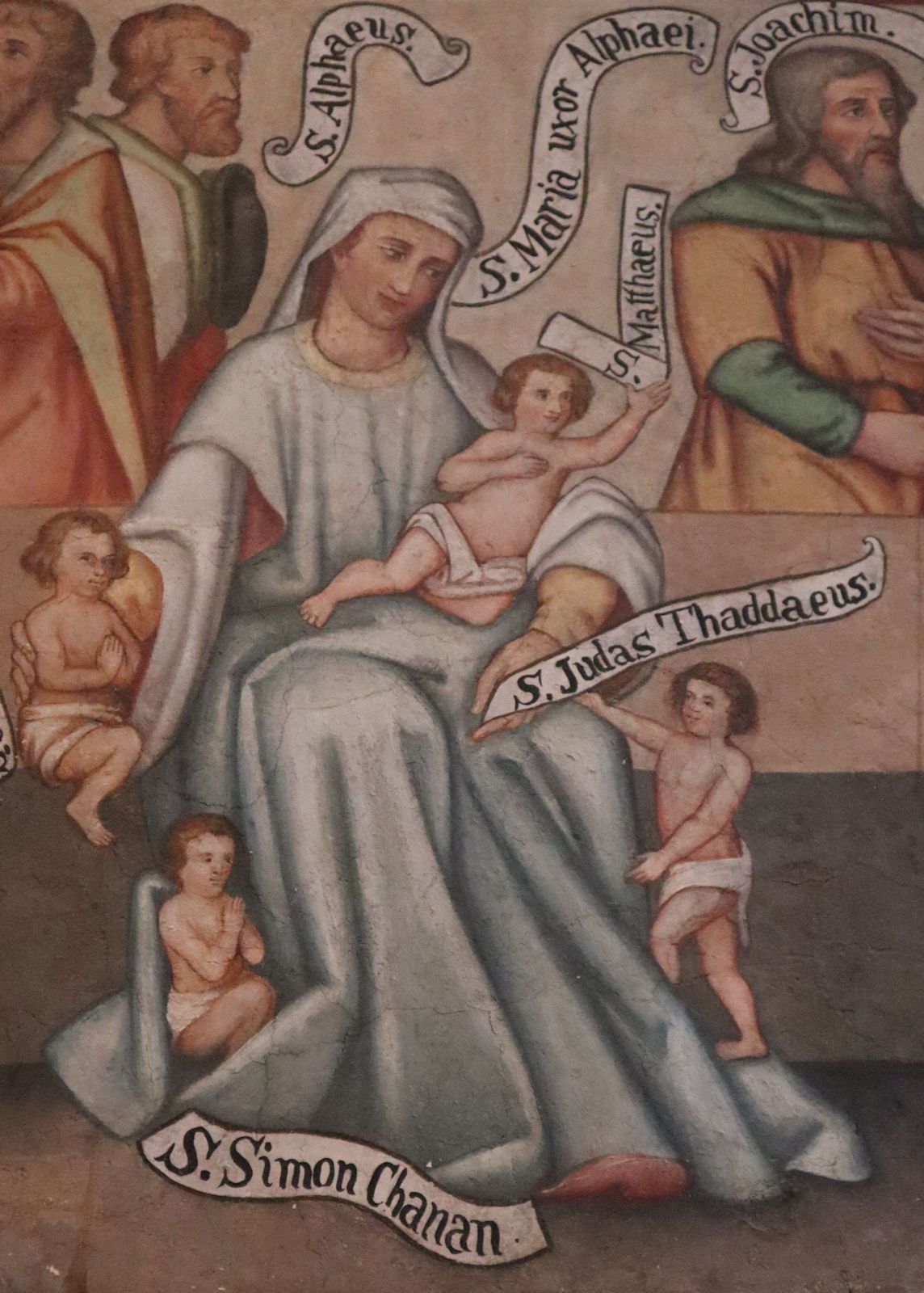 Fresko: Maria als Frau des == Alphäus und Mutter von Judas Thaddäus, Simon dem Zeloten und Jakobus dem Jüngeren, 16. Jahrhundert, im Dom in Limburg an der Lahn
